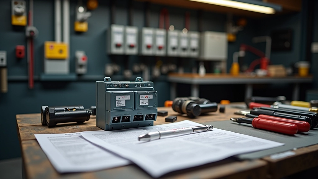 Diagram-style professional photo showing electrical panel components labeled: main breaker, individual breakers, bus bars, and neutral/ground bars with clear annotations