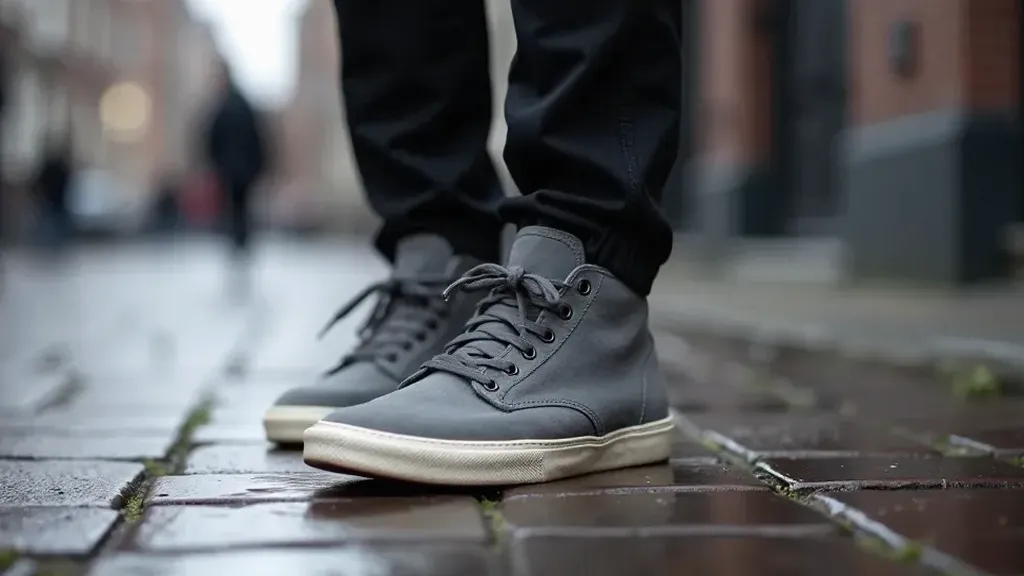 Urban Canvas Sneaker in charcoal grey set against concrete